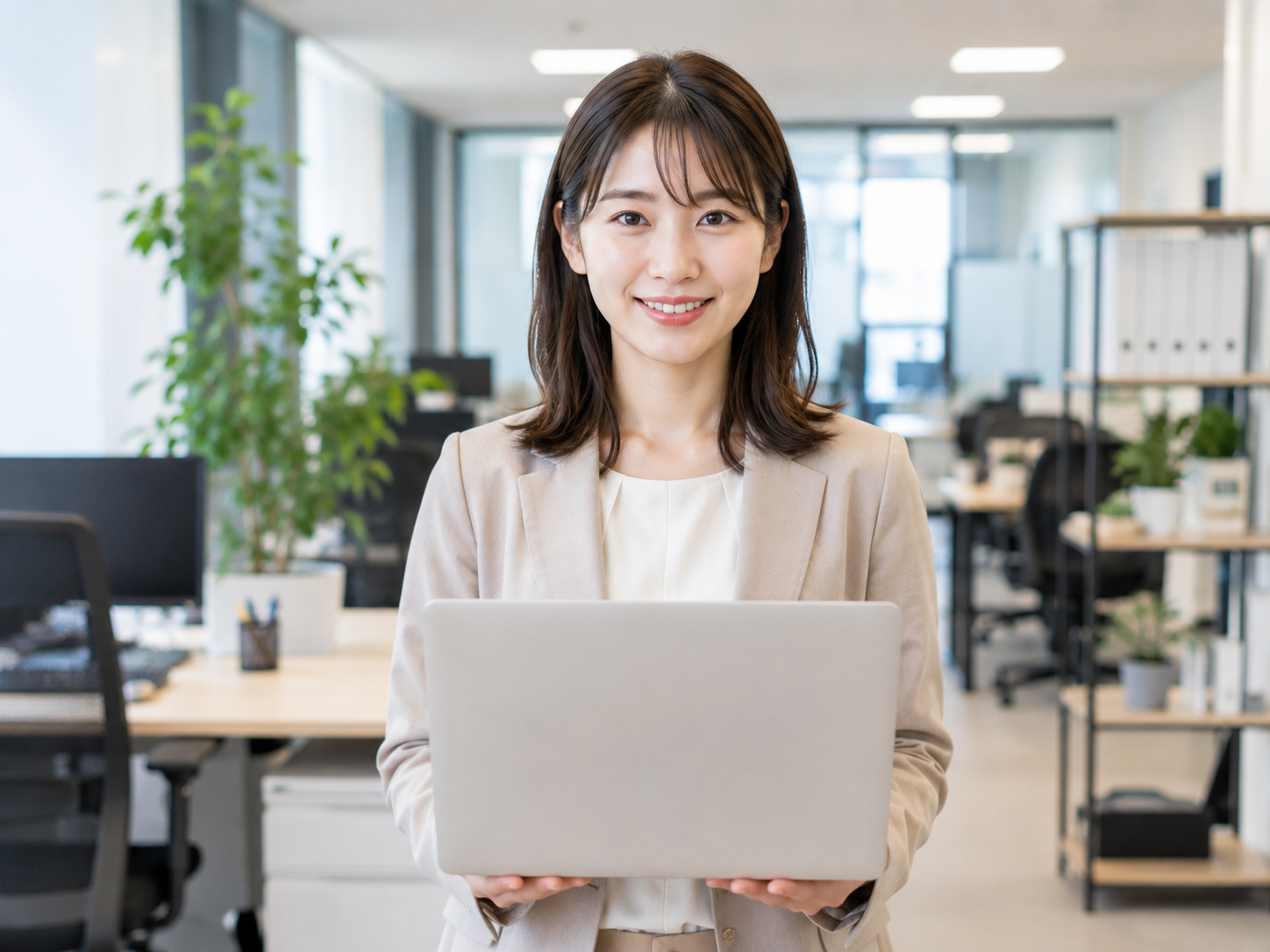 ノートパソコンを持つWeb制作コース卒業生